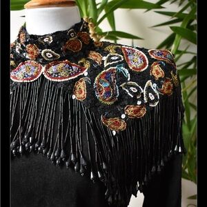 Embellished Black Beaded Fringe Top